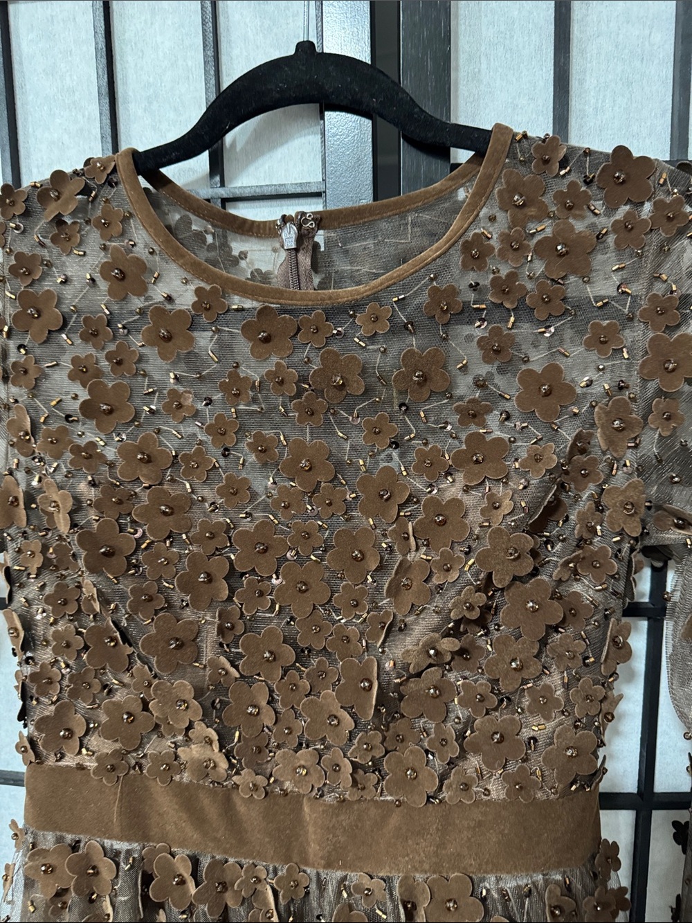 Mac Duggal Brown Embellished Velvet Trim A-Line Midi Dress | Size 2 | NWOT - Picture 12 of 14